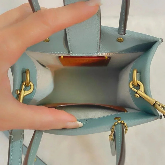 Coach Glove Tanned Leather Mini Cashin Carry Sage Green Tote Bag Purse NWT - Picture 8 of 12